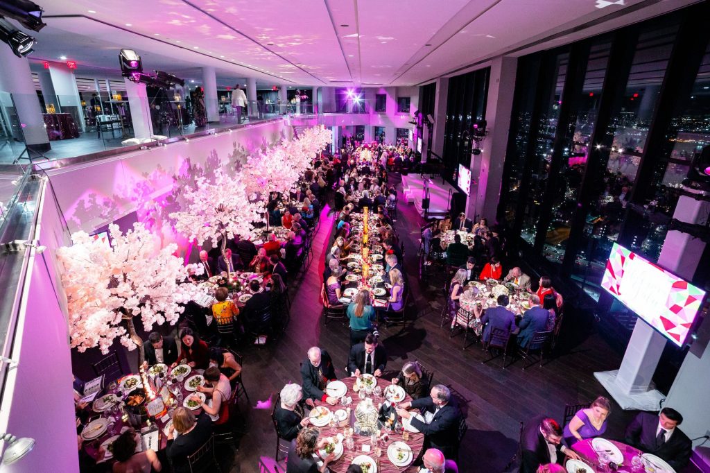 An aerial view of a large gala event